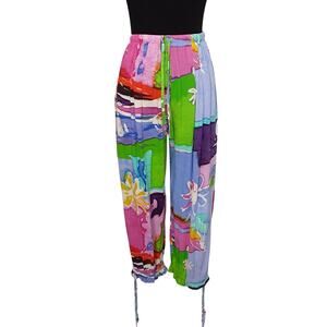 Jams World Cropped Jogger Pant Elastic Waist Womens S Retro 90s Art to Wear